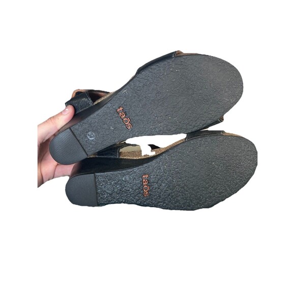 Taos Sandals Carousel 2 Wedge Heels Black Leather Open Toe Womens Sz 37 US 6.5 - Picture 7 of 8